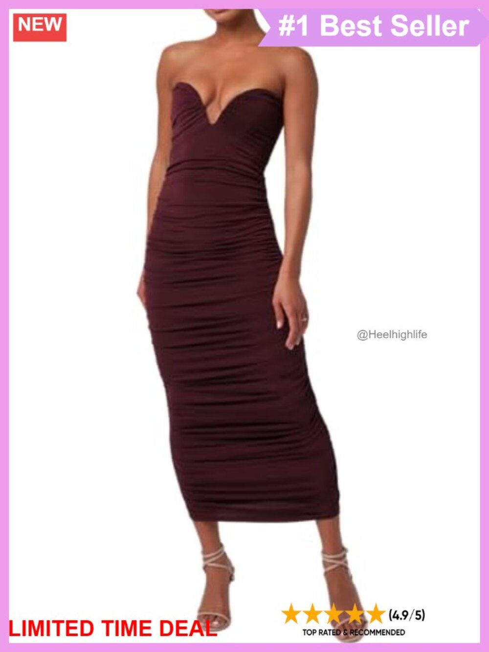 Strapless Sweetheart Mesh Bodycon Midi Dress Corset Boning Formal